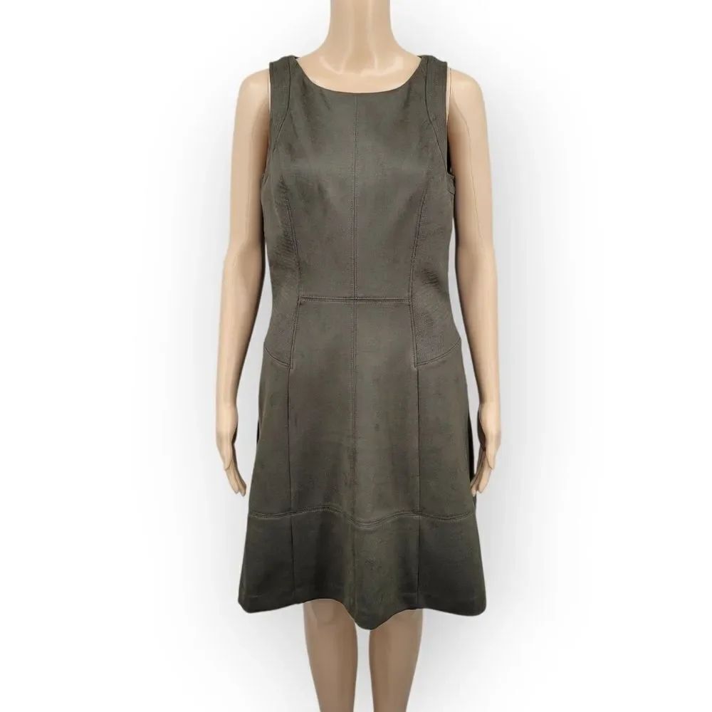 WHBM Sleeveless Faux Suede Sergeant Olive Green Midi Dress A-Line NEW